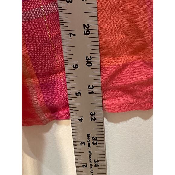 Catherine’s Linen Top Women 5X Pink Orange Metallic Plaid Button Up Lightweight - Picture 5 of 7